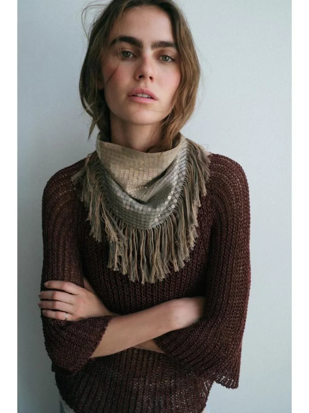 ZARA SEQUINED FRINGE SCARF